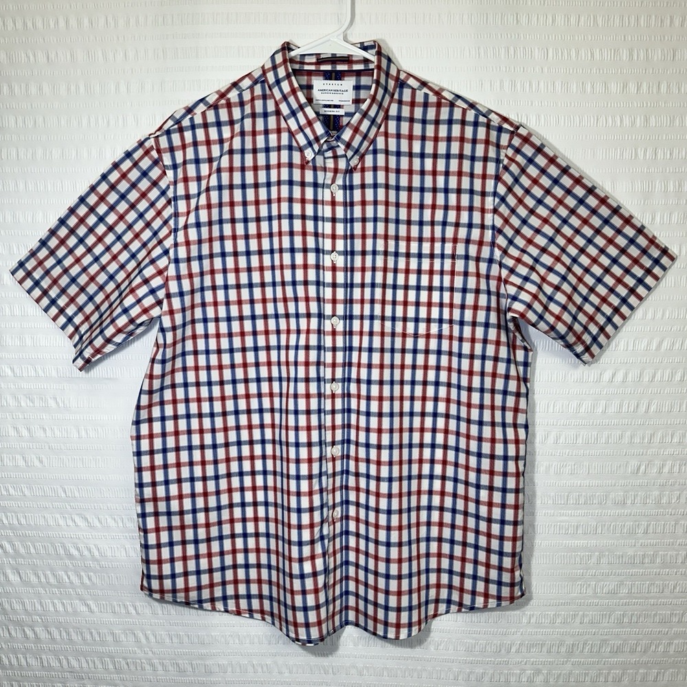 American Heritage Dawson Brooks Mens XL Plaid Shirt Red White Blue USA Patriotic